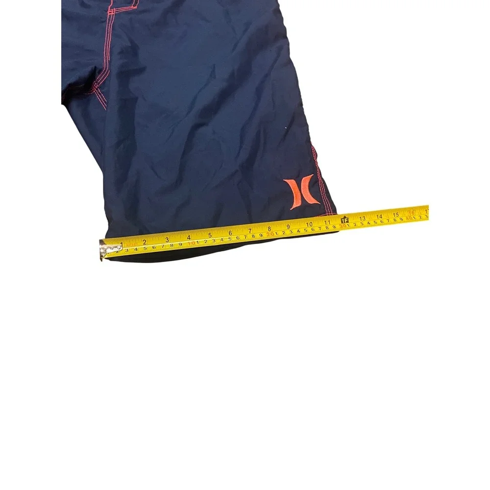 Hurley Mens Navy Blue Orange Contrast Stitch Board Shorts Cargo‎ Pocket Size 38